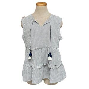Caslon Blouse Tank Top Striped Blue White Size Small Petite SP